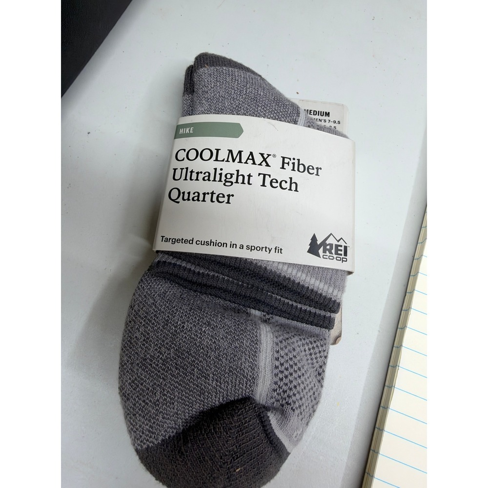 REI Co-op Coolmax Fiber Ultralight Tech Quarter Hiking Socks Alloy Gray Medium